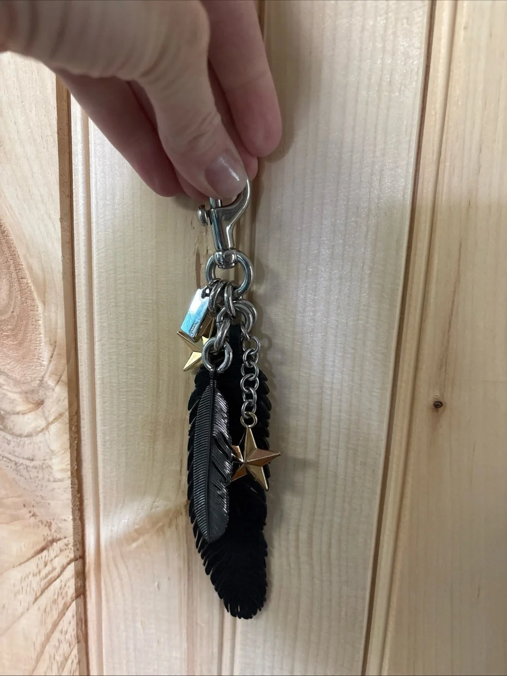Coach Feather & Star Charm Keychain - Black, Silver, Gold, Gunmetal